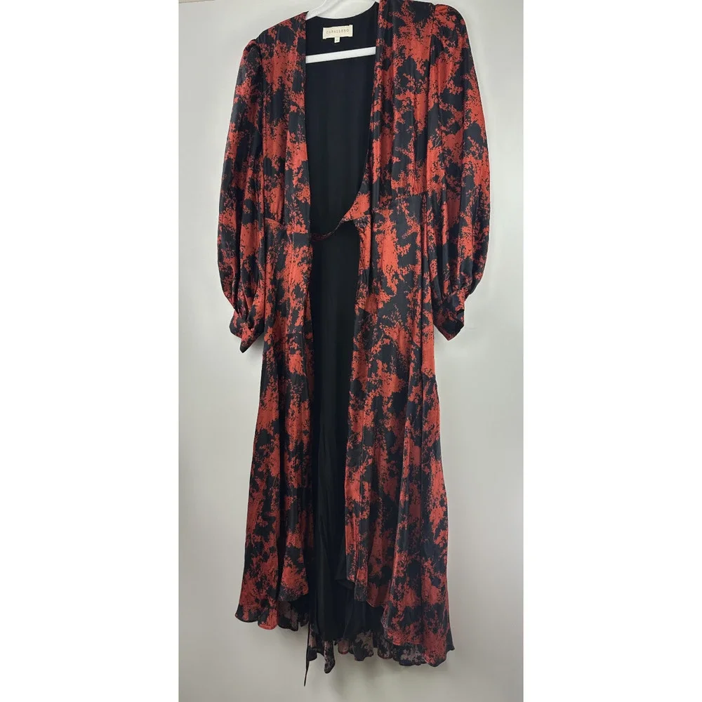 Anthropologie x Caballero Silky Abstract Wrap Midi Dress Red & Black Anthro XS - Picture 6 of 16